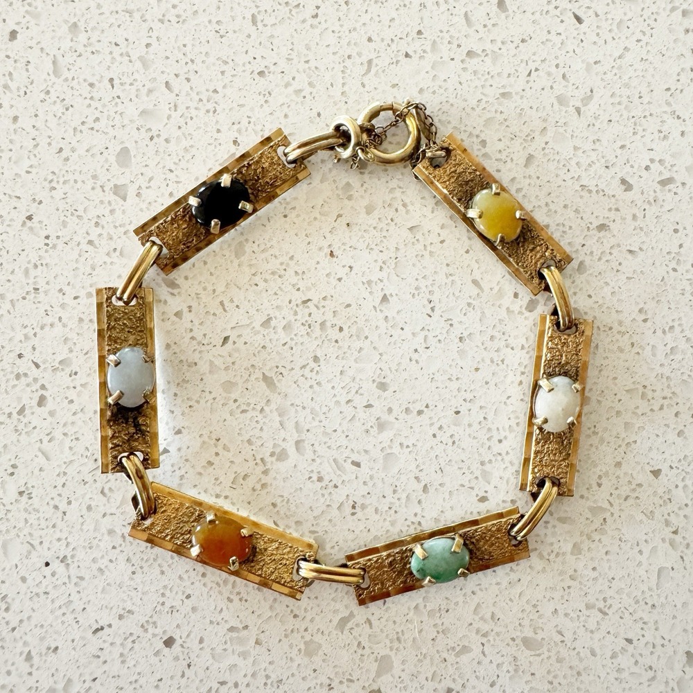 RONCI 12k GF Bracelet Multicolored Cabochon 7.5" MCM Egyptian Revival Indie Boho